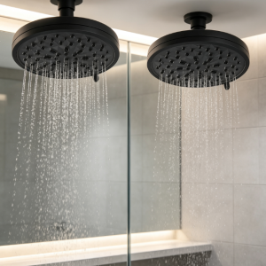 6-Function High Pressure Shower Head, Matte Black Fixed Showerhead with Multi-Setting Spray Modes and Easy Clean Nozzles