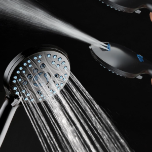 High Pressure 8-Mode Handheld Shower Head, Anti-Clog Nozzles, Built-in Power Wash, Stainless Steel Hose, Wall & Overhead Brackets