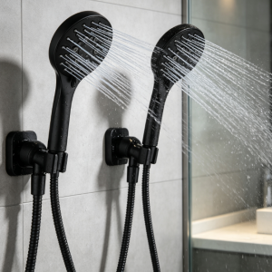 High Pressure Shower Head with Handheld, 9 Spray Settings, Built-in Power Wash, Long Hose, Adjustable Bracket, Matte Black