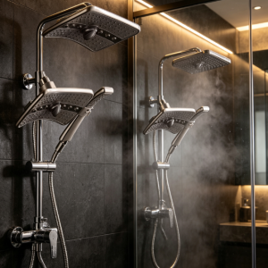 High Pressure Shower Head Combo with Fixed Shower Head and Handheld Shower Head, Multiple Spray Settings, Brushed Nickel