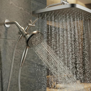 High Pressure Shower Head with Handheld, Fixed Showerhead Combo, 10-Spray Handheld Shower Head with Power Jets, Long Hose, Chrome