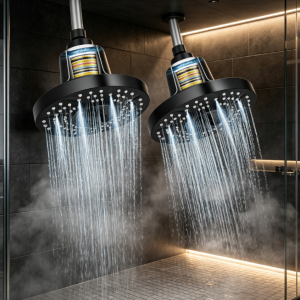 Filtered Shower Head with Replacement Cartridges for Hard Water, Black