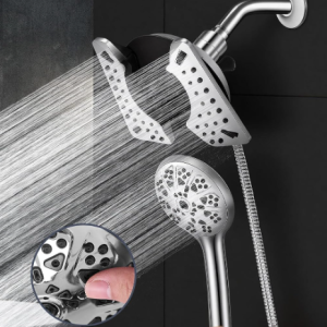 Shower Head with Handheld High Pressure, Rain Shower Head with Fixed Showerhead and Multiple Spray Handheld Shower, Detachable 2-in-1 Shower Head with Rotatable Stainless Steel Hose, Chrome