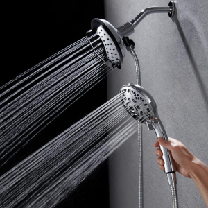 2-in-1 Shower Head with Handheld Combo, High Pressure, Silver