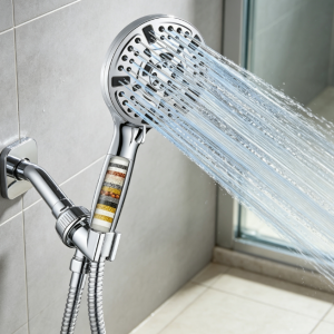 High Pressure 10-Mode Handheld Shower Head, Anti-Clogging Nozzles, Removable Shower Head for Cleaning Tubs and Pets, Stainless Steel Hose, Wall Mounting Bracket