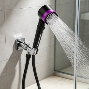 High Pressure Handheld Shower Head, High Flow Even with Low Water Pressure, Handheld Showerhead Set with Replacement Hose, Bracket and Filters, Black
